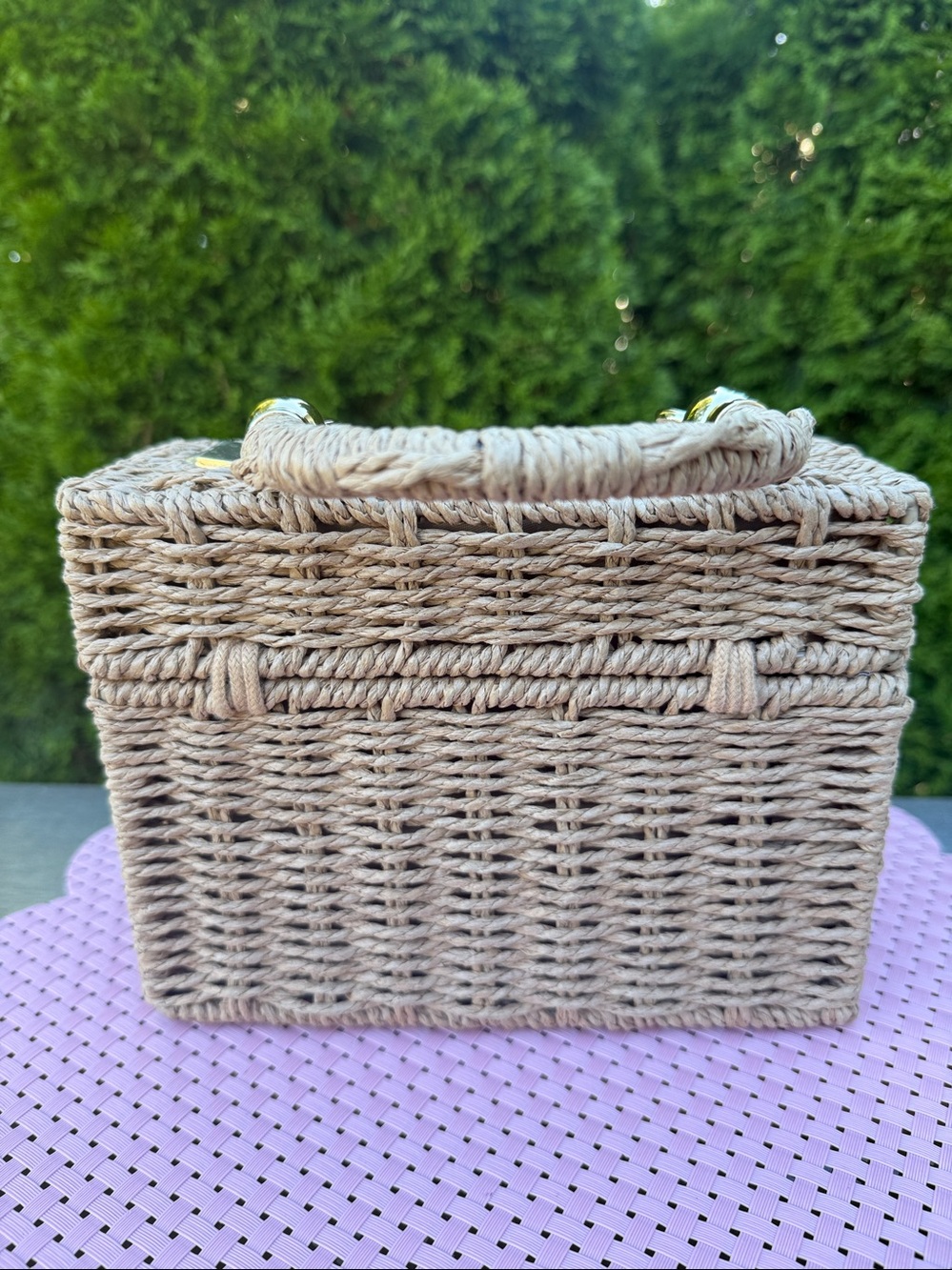 New SHIRALEAH Woven Rattan Box Handbag in Natural Tan - Picture 12 of 14